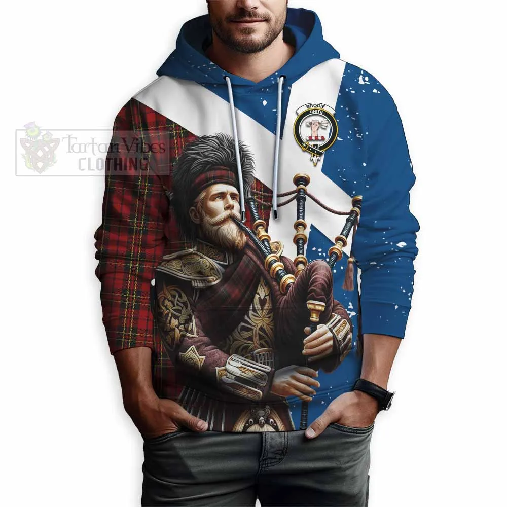 Brodie Tartan Hoodie with Family Crest Scottish Bagpiper Vibes