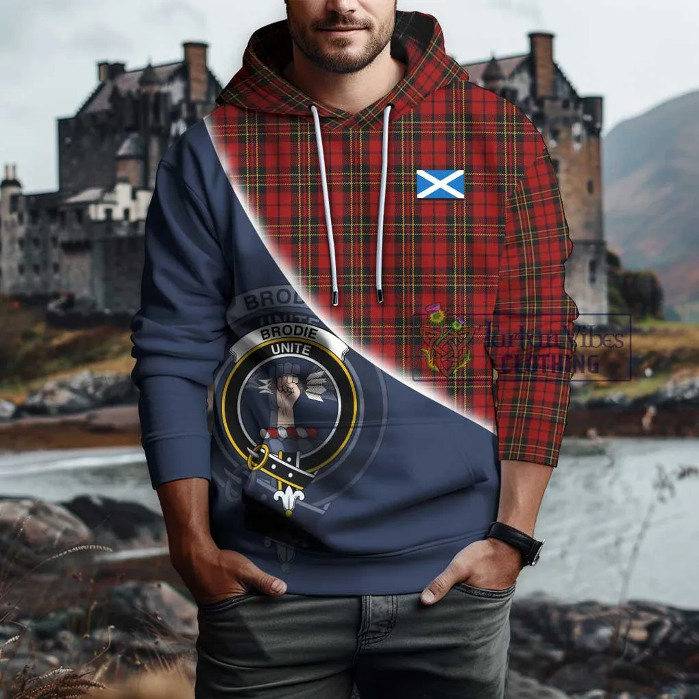 Brodie Tartan Hoodie with Personalised National Flag and Family Crest Half Style