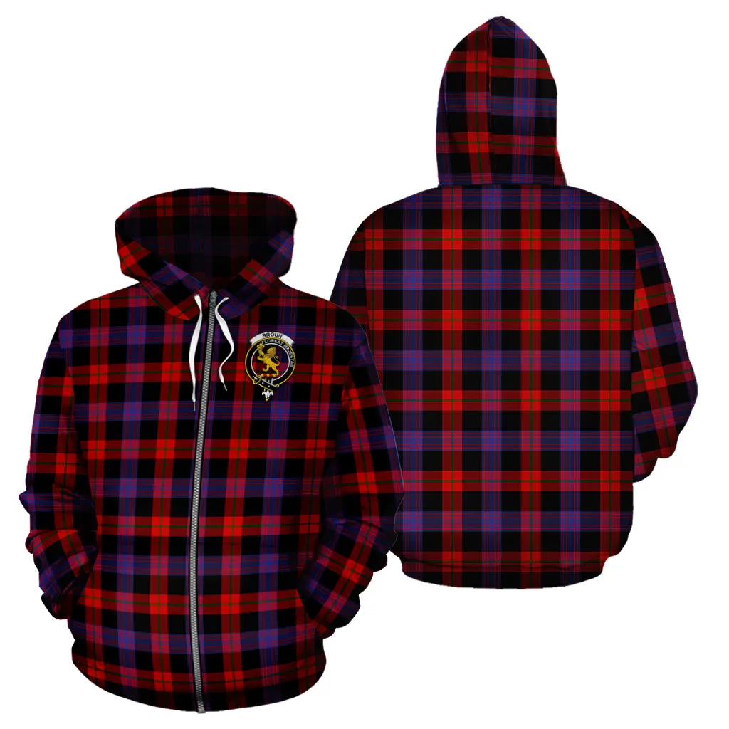 Broun Modern Tartan Hoodie with Family Crest