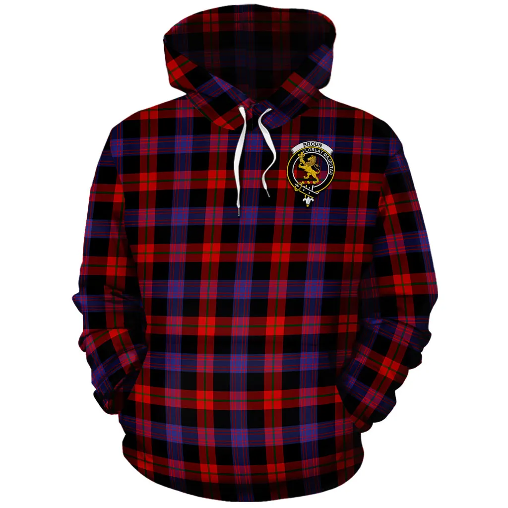 Broun Modern Tartan Hoodie with Family Crest