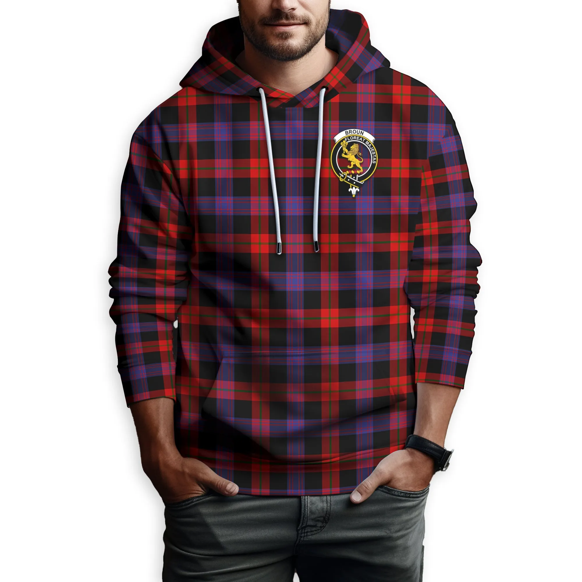 Broun Modern Tartan Hoodie with Family Crest