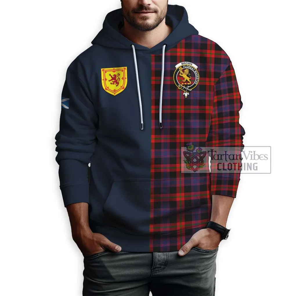 Brown (Broun) Tartan Hoodie Alba with Scottish Lion Royal Arm Half Style