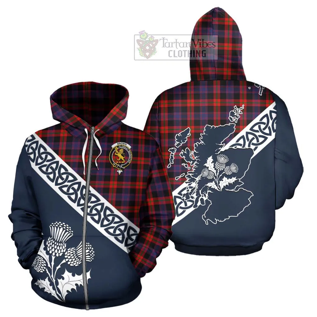 Brown (Broun) Tartan Hoodie Featuring Thistle and Scotland Map