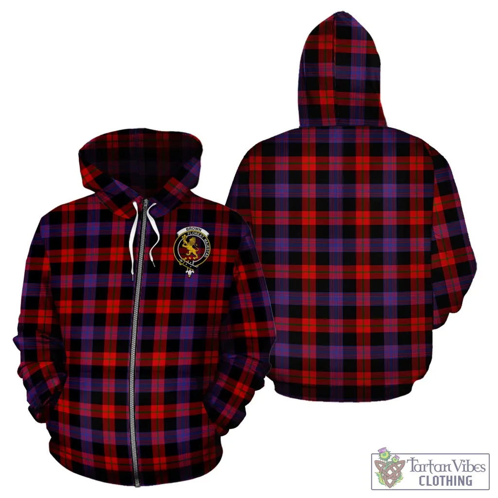 Brown (Broun) Tartan Hoodie with Family Crest