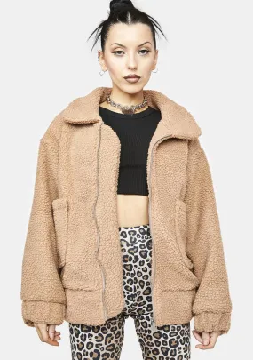 Brown Feel Me Fly Faux Fur Jacket