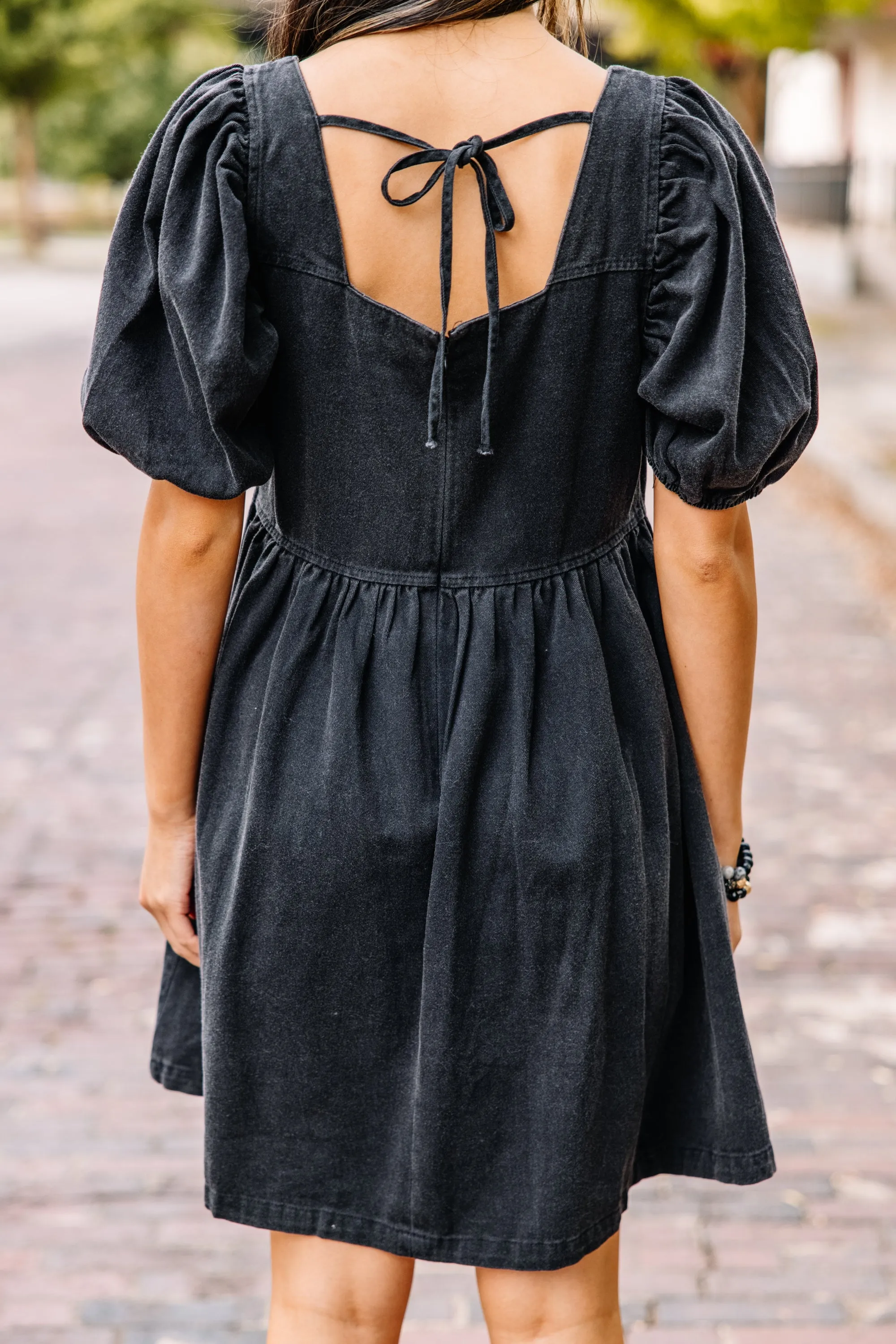 Can't Deny It Black Denim Babydoll Dress