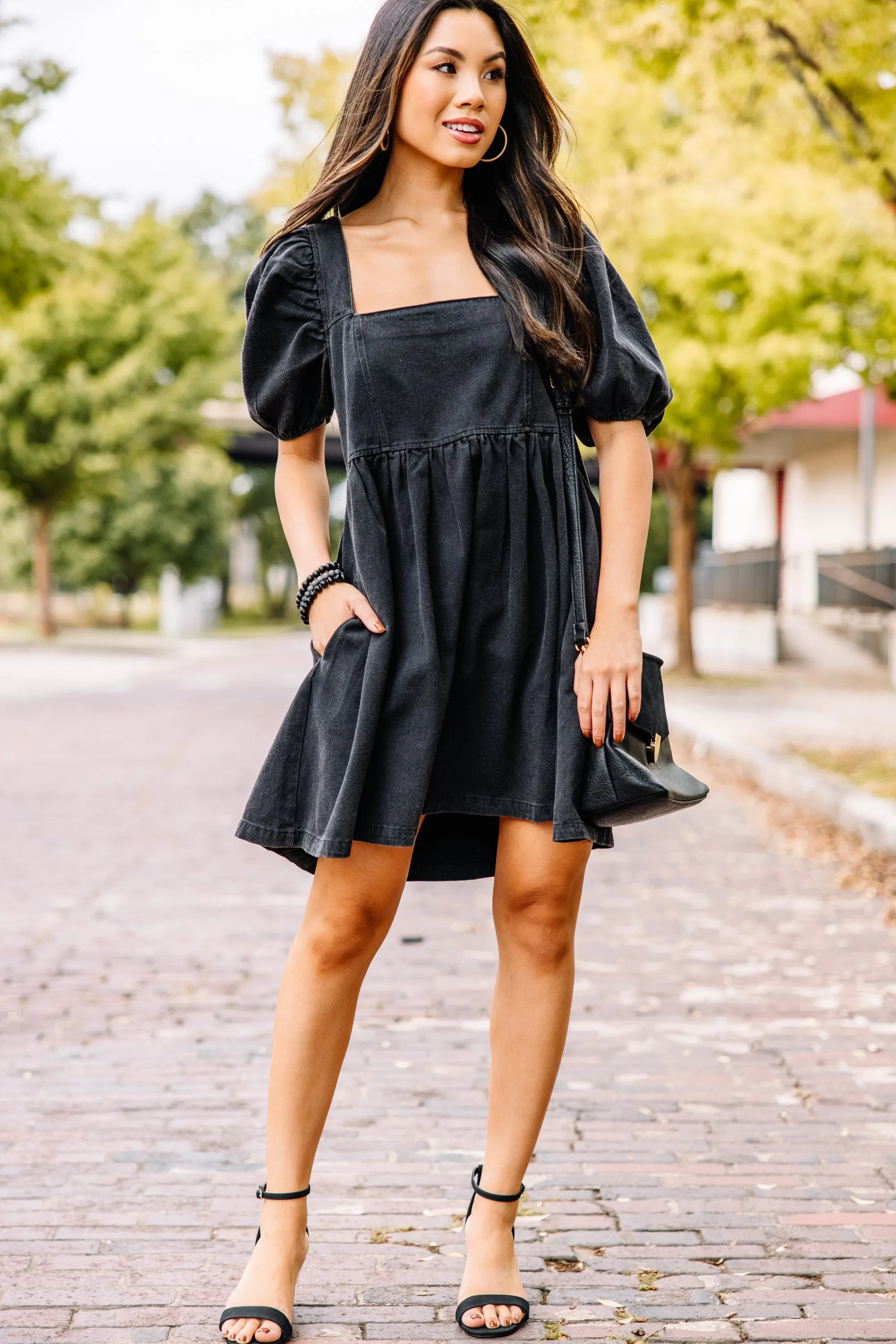 Can't Deny It Black Denim Babydoll Dress