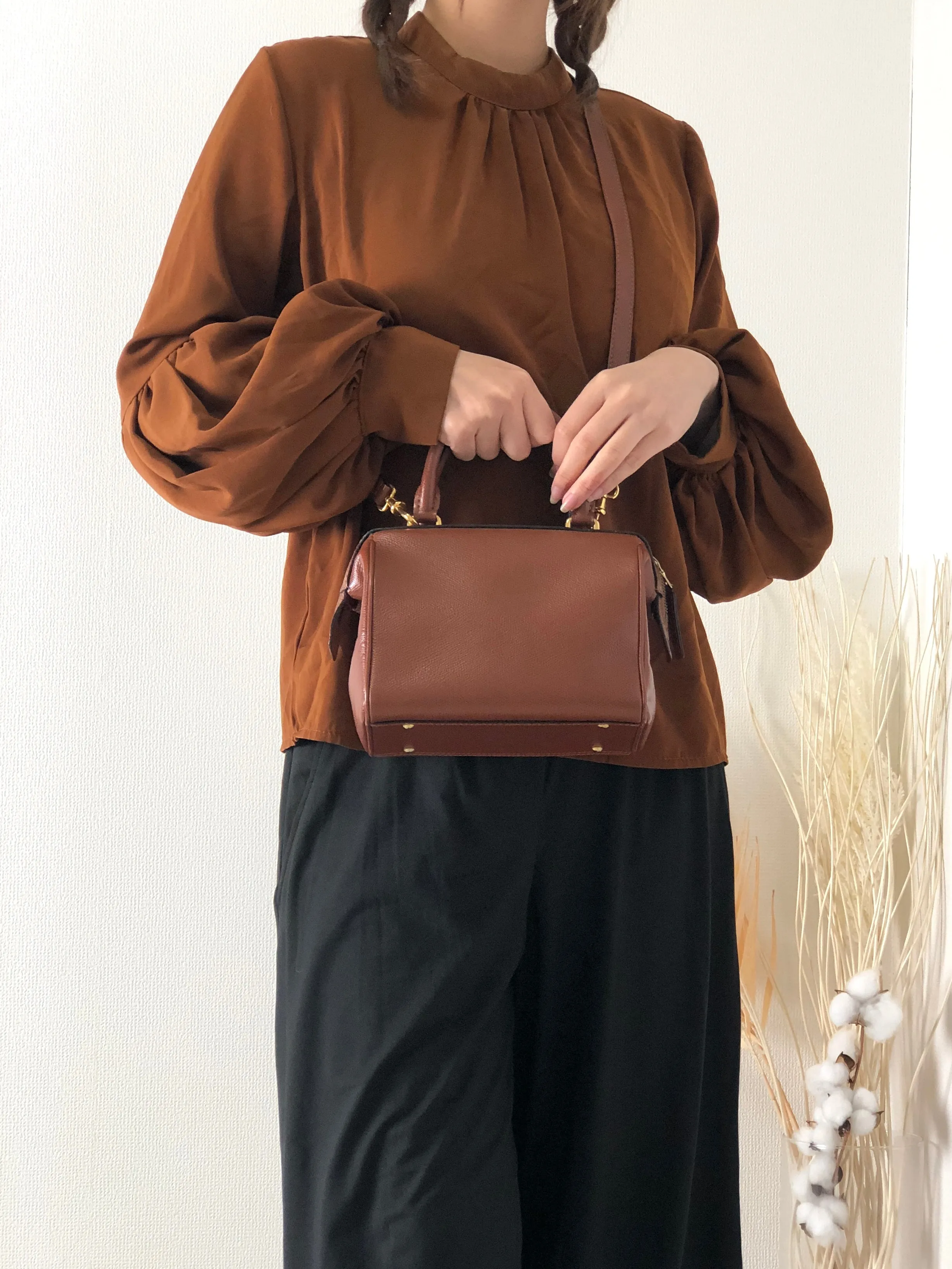 CELINE Leather Two-way Shoulder bag Boston bag Brown Vintage pvgswk