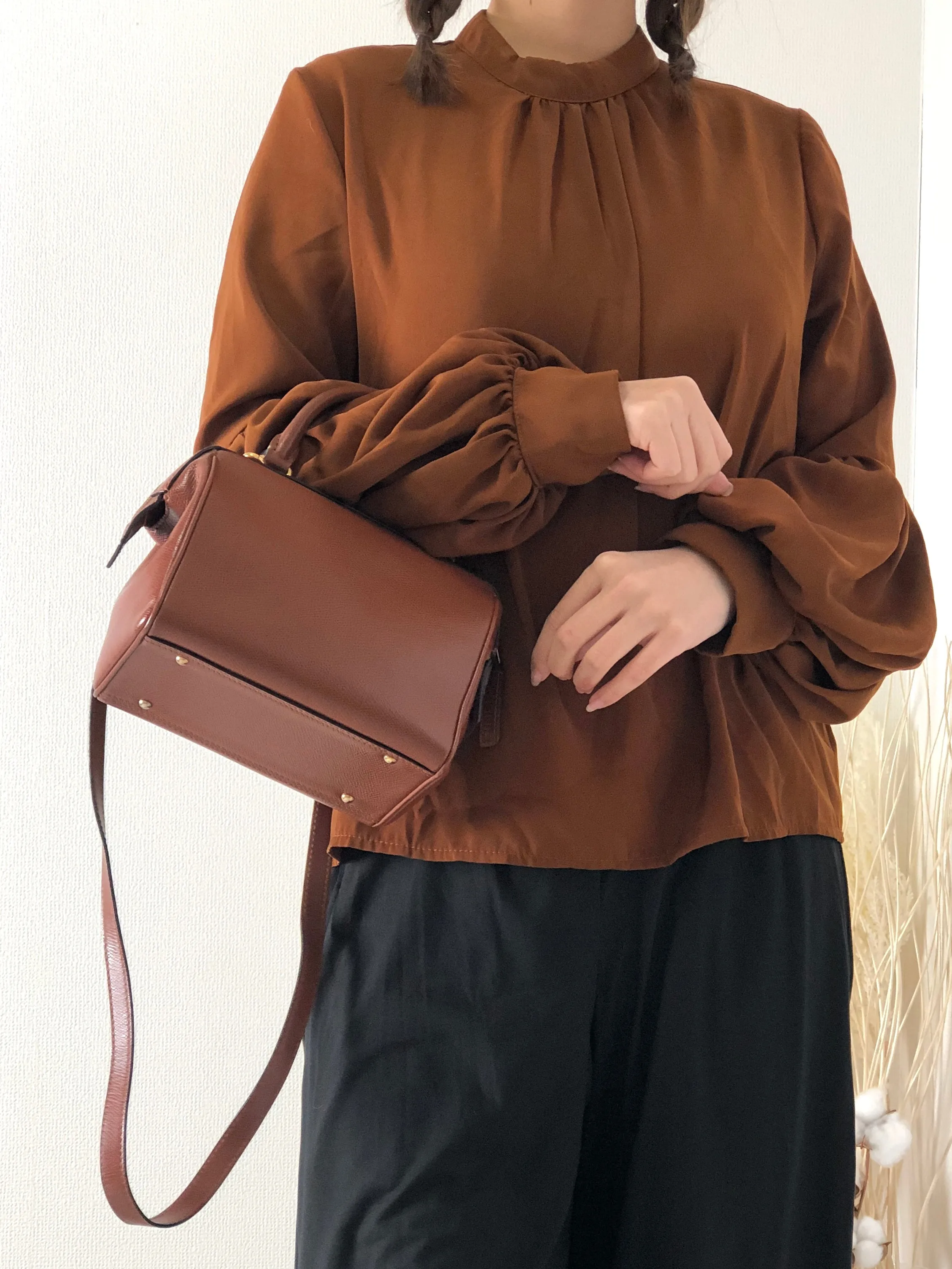 CELINE Leather Two-way Shoulder bag Boston bag Brown Vintage pvgswk