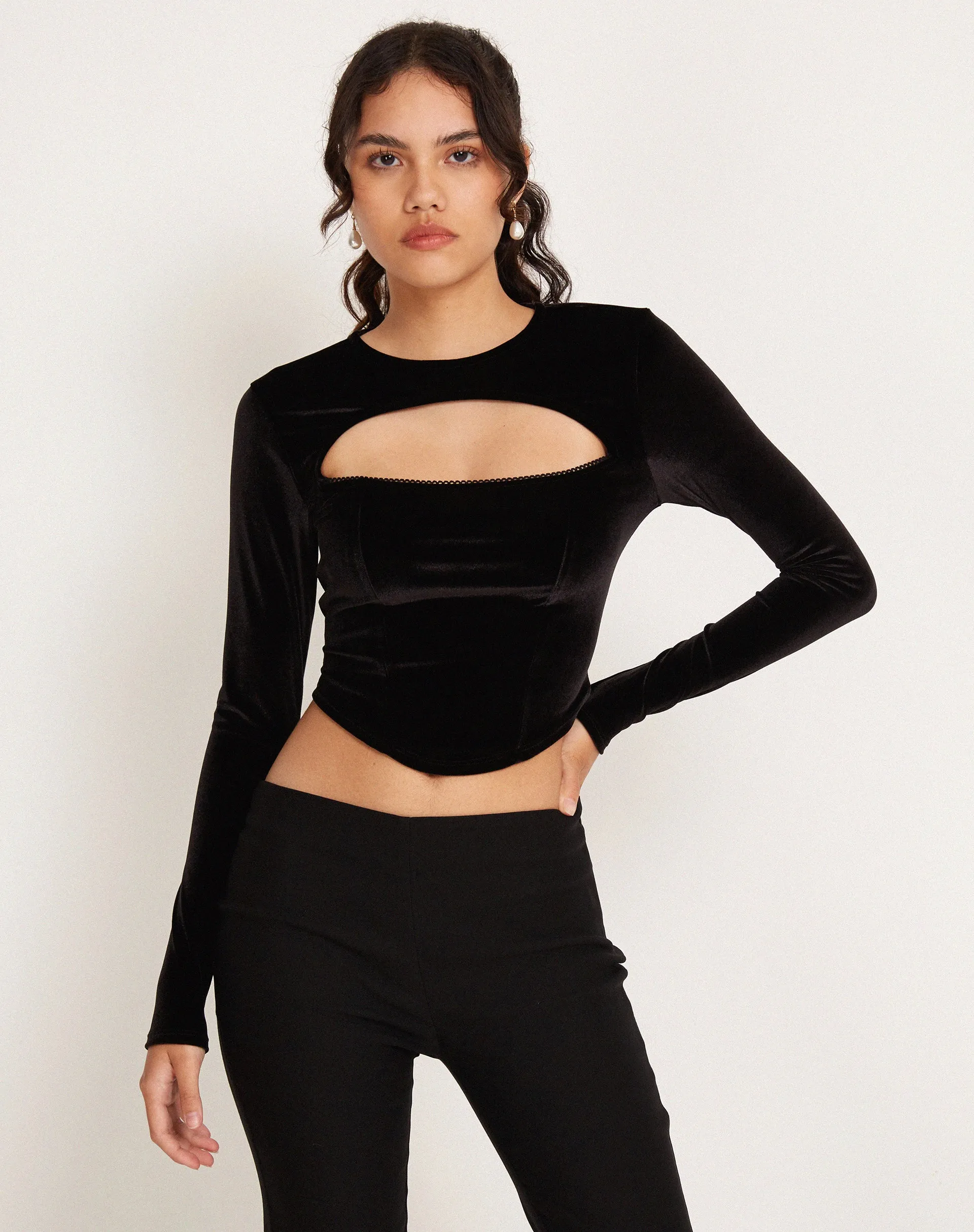 Chanmi Long Sleeve Top in Black Velvet