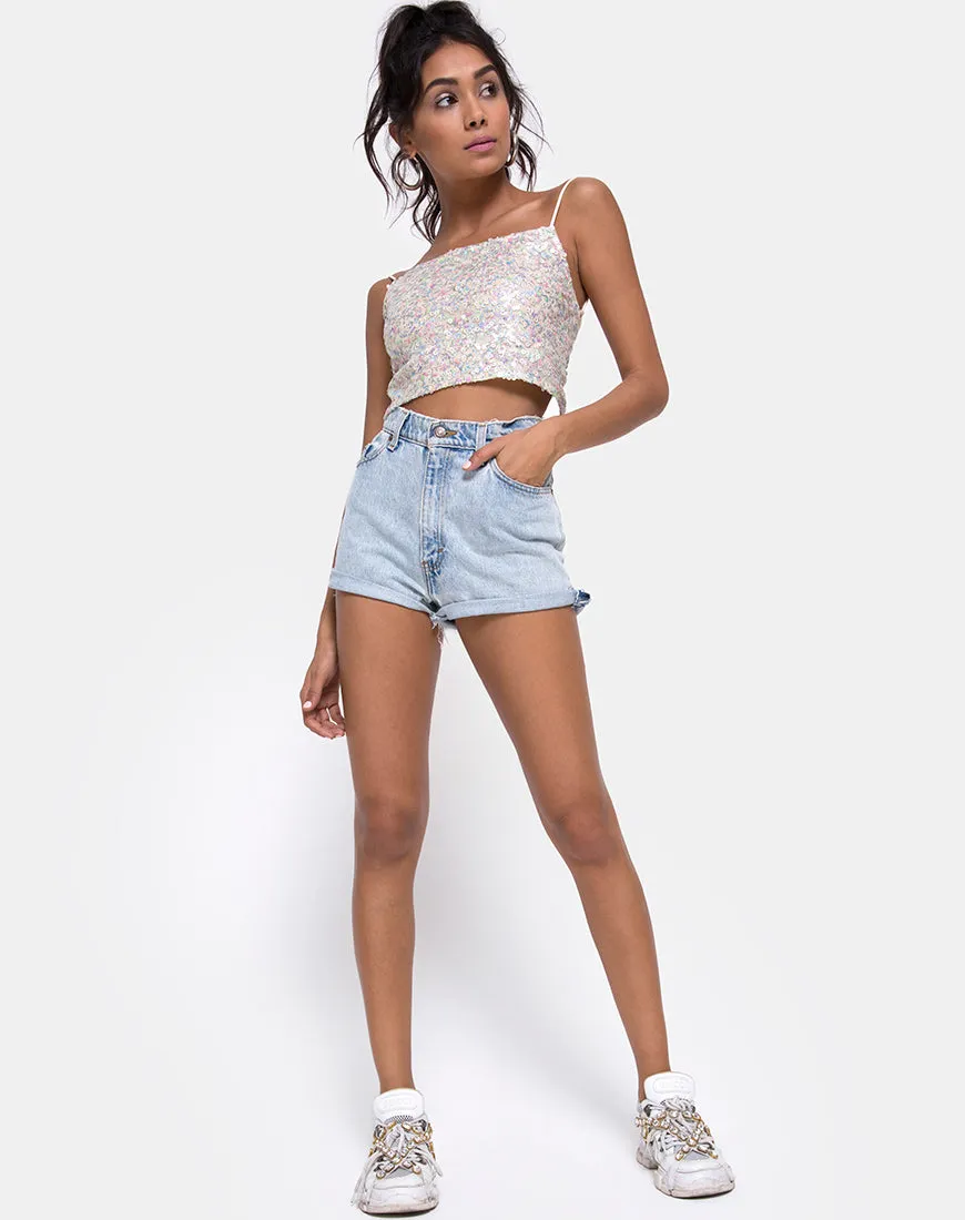 Chantik Crop Top in Confetti Sequin Irisdescent White