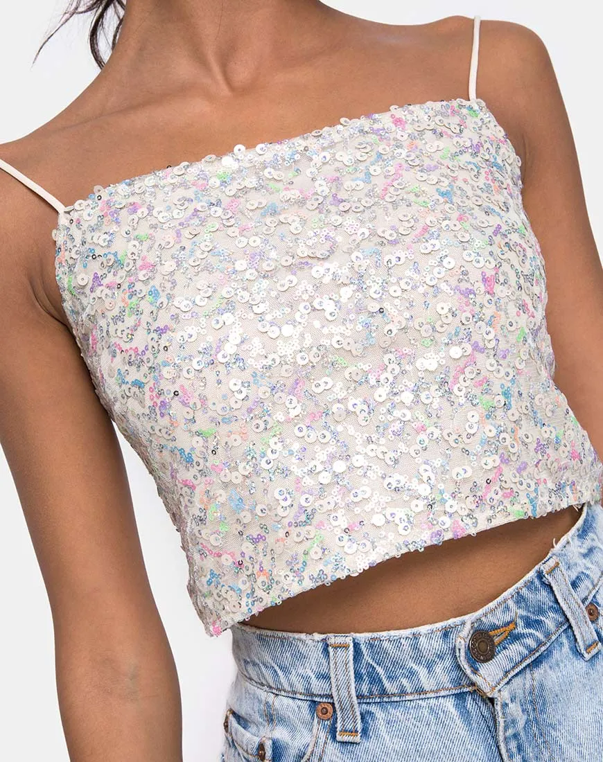 Chantik Crop Top in Confetti Sequin Irisdescent White