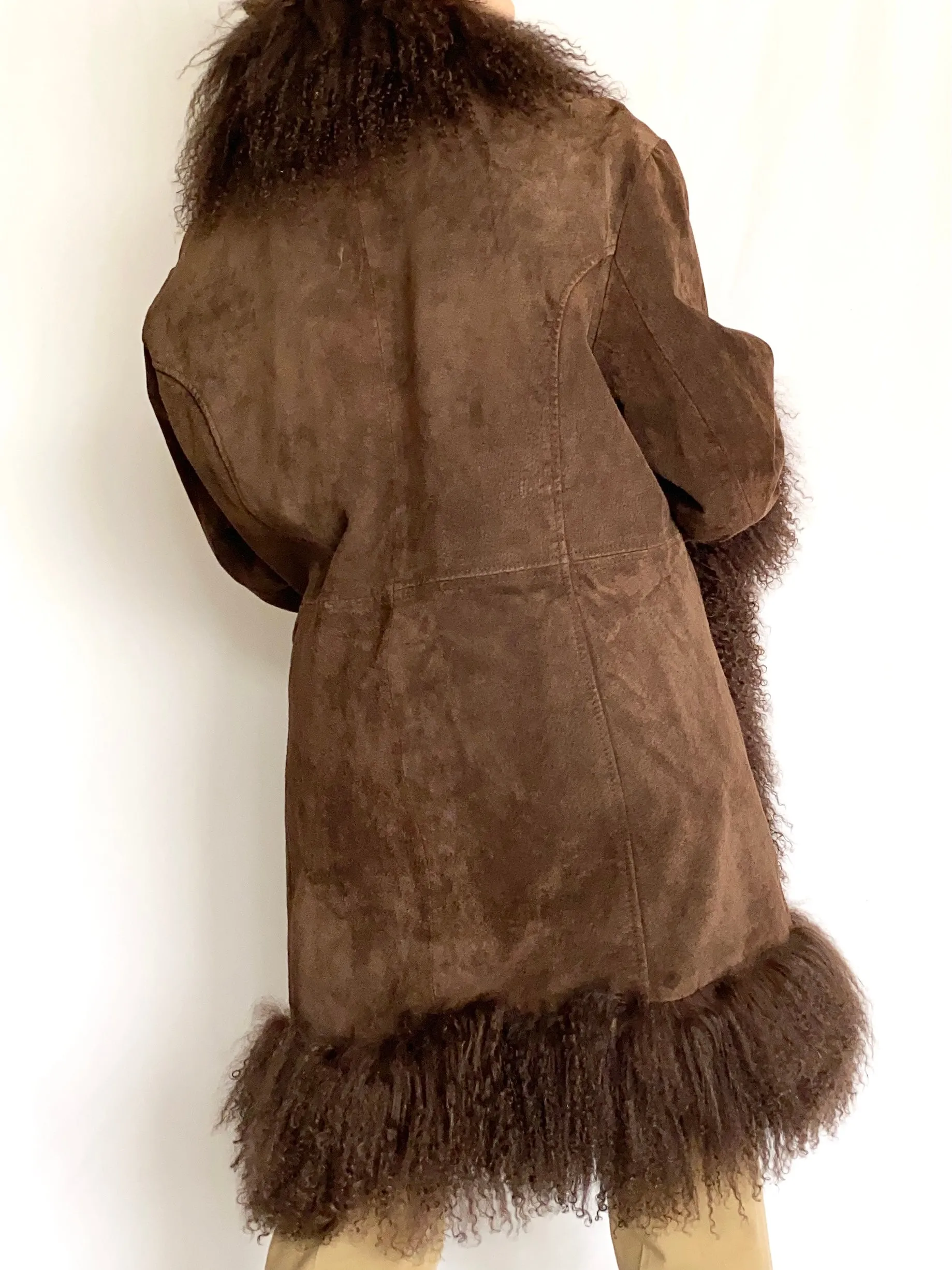 Chocolate Penny Lane Shaggy Mongolian Trim Coat (XL)