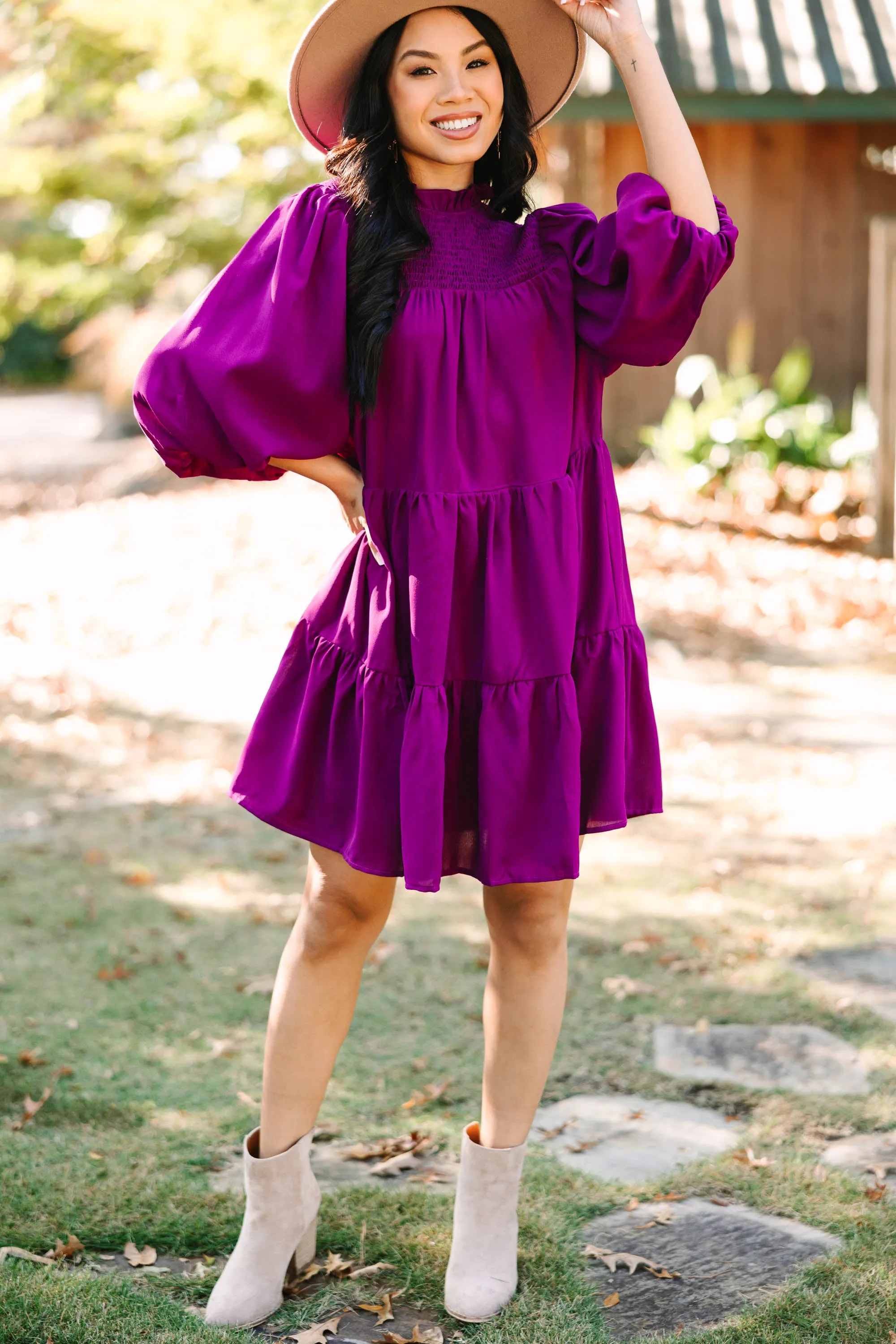 Coming Home Plum Purple Babydoll Dress