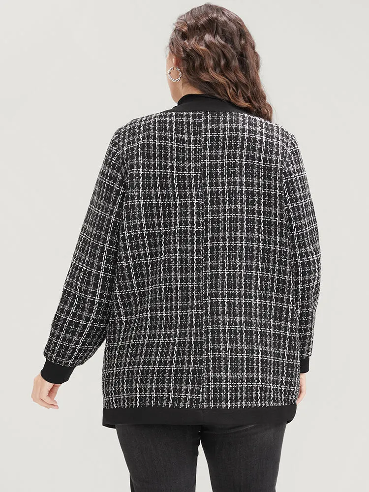 Contrast Trim Pocket Button Up Plaid Tweed Coat