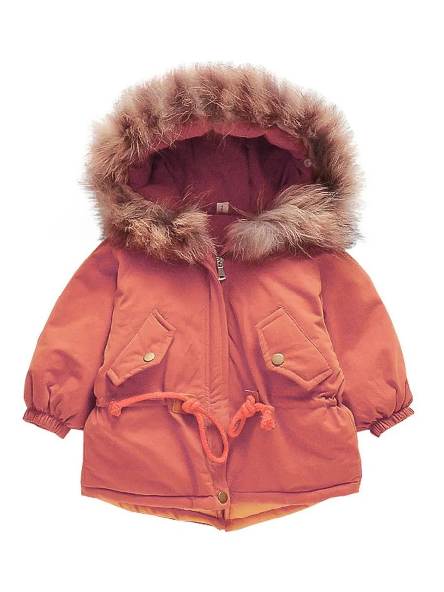 Cool Toddler Girls Faux Fur Trim Elastic Waist Parka Coat