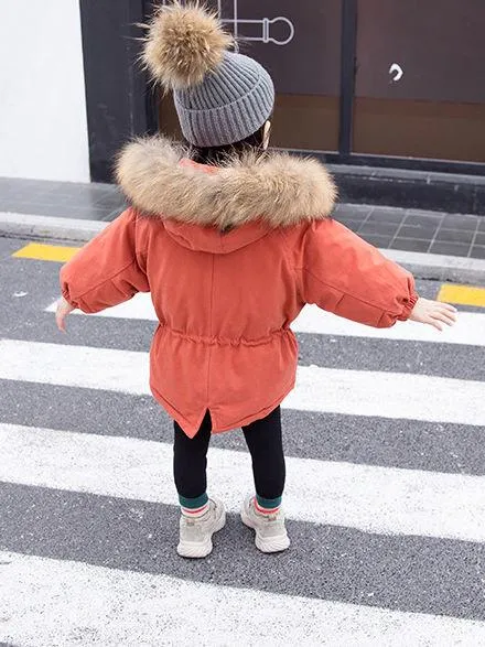 Cool Toddler Girls Faux Fur Trim Elastic Waist Parka Coat