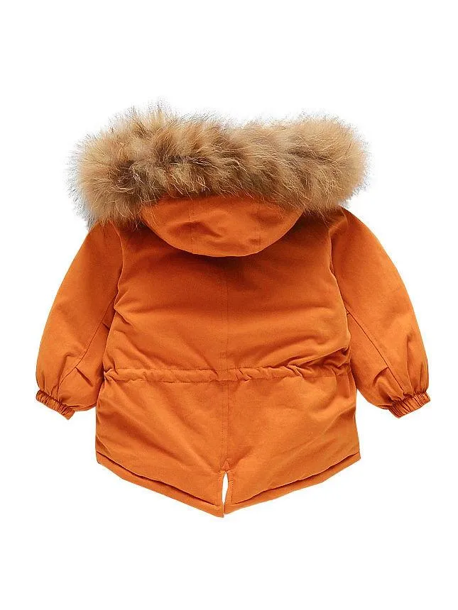 Cool Toddler Girls Faux Fur Trim Elastic Waist Parka Coat