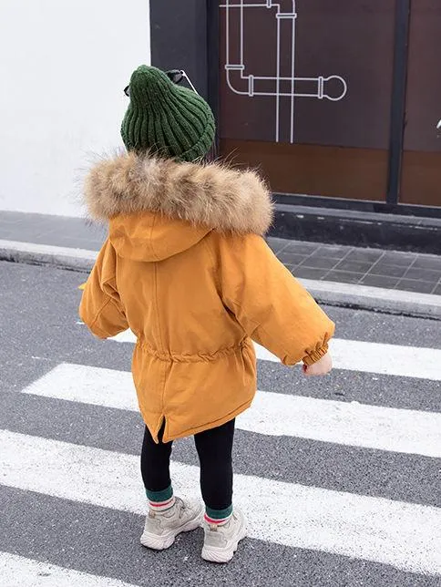 Cool Toddler Girls Faux Fur Trim Elastic Waist Parka Coat