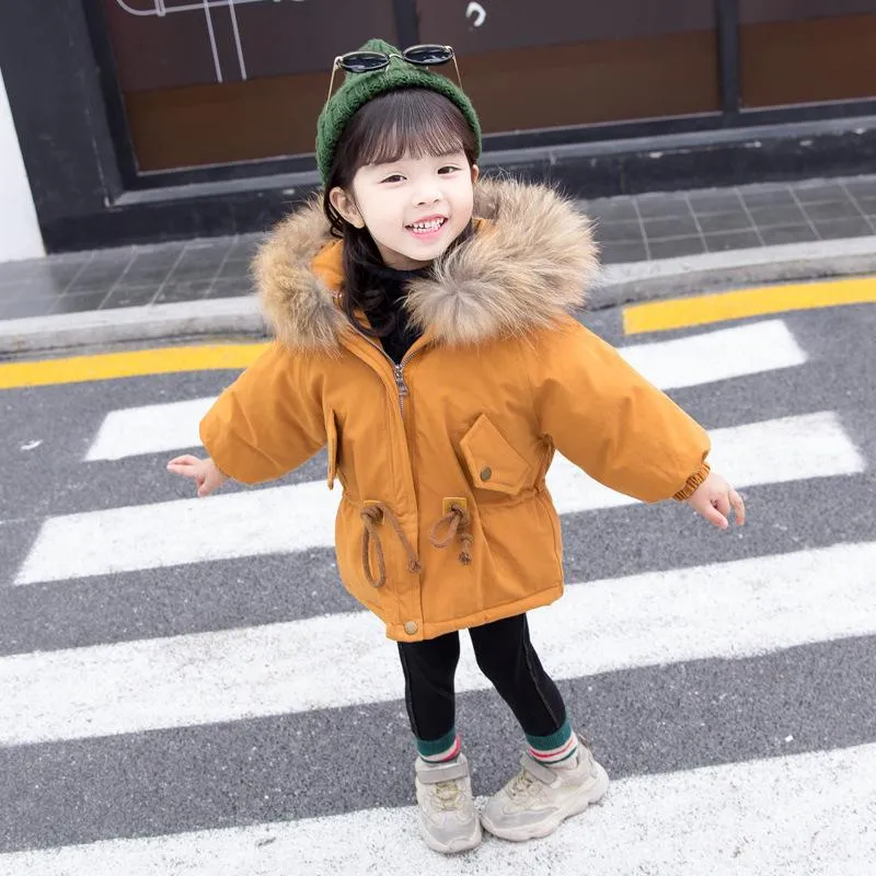 Cool Toddler Girls Faux Fur Trim Elastic Waist Parka Coat