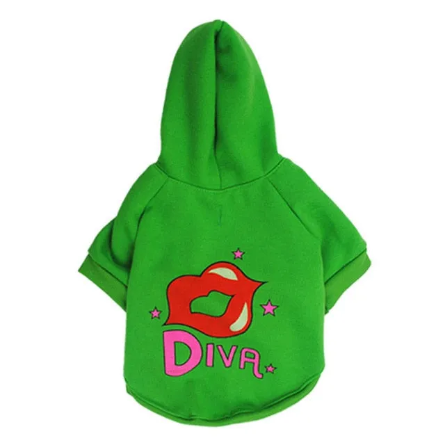 Cute Little Diva Fleece Lining Winter Hoodie For Small Dogs