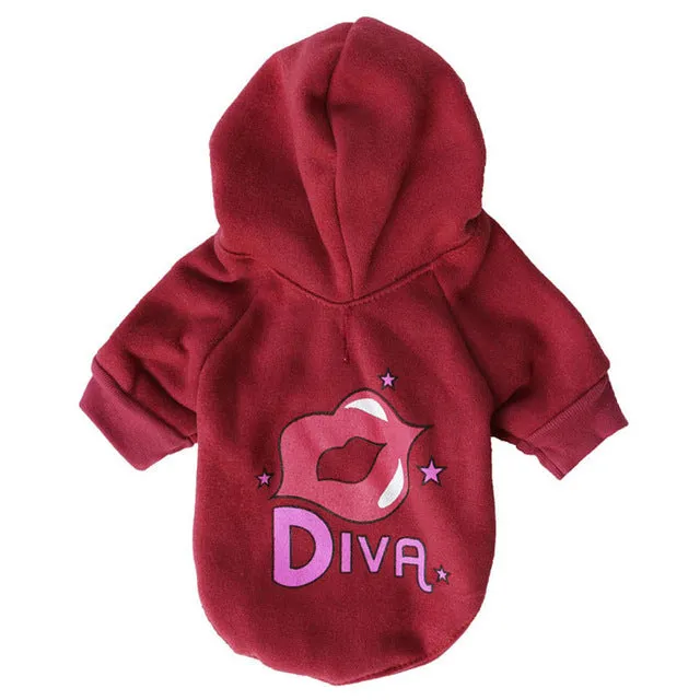 Cute Little Diva Fleece Lining Winter Hoodie For Small Dogs