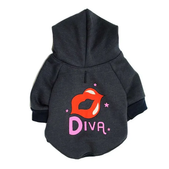 Cute Little Diva Fleece Lining Winter Hoodie For Small Dogs