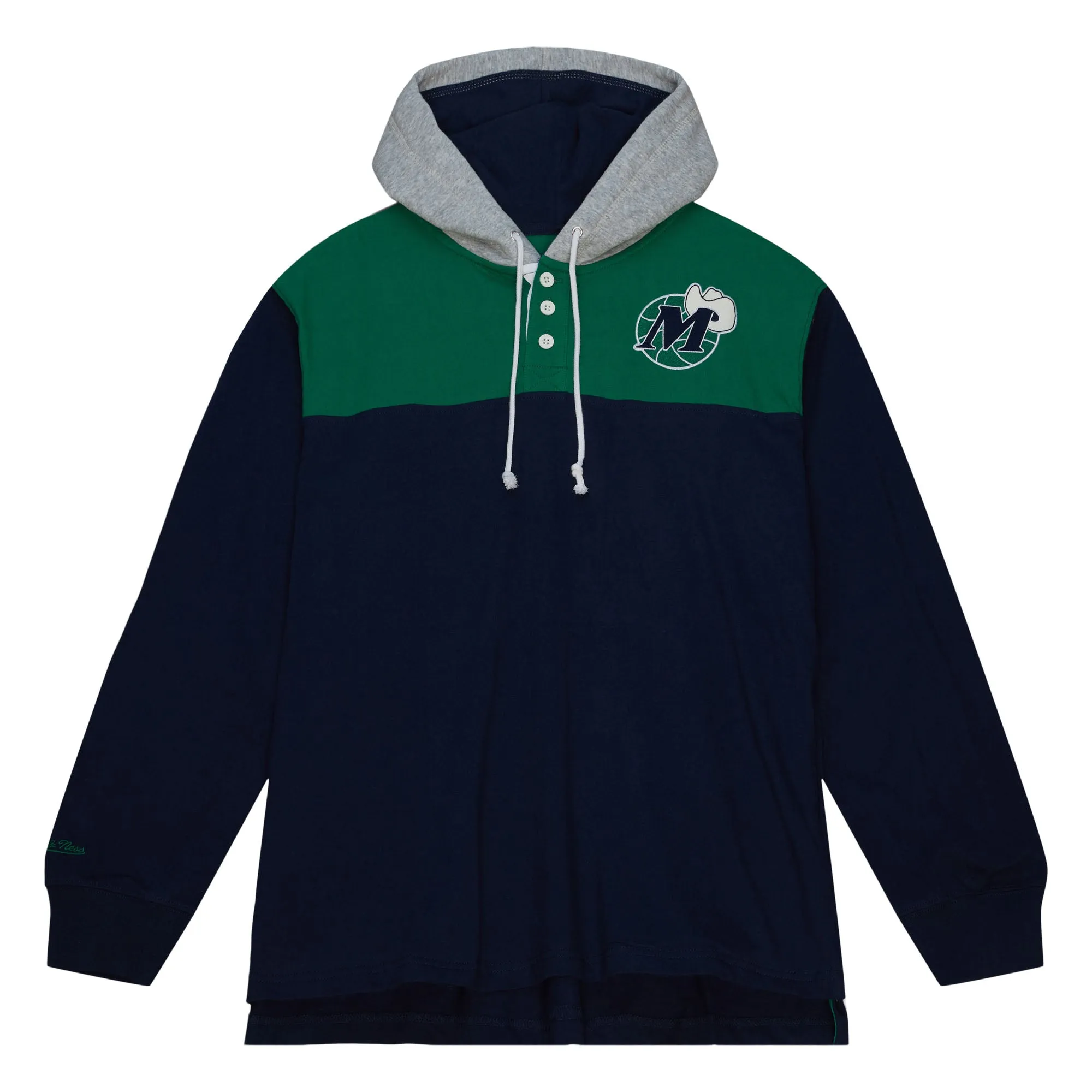 DALLAS MAVERICKS MITCHELL & NESS NAVY BLUE RUGBY POLO HOODIE