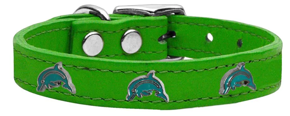 Dolphin Widget Genuine Leather Dog Collar Emerald Green 18