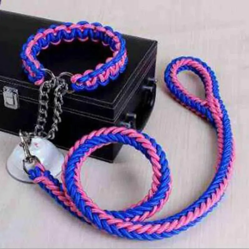 Double Strand Rope Dog Leash with Metal P Chain Buckle