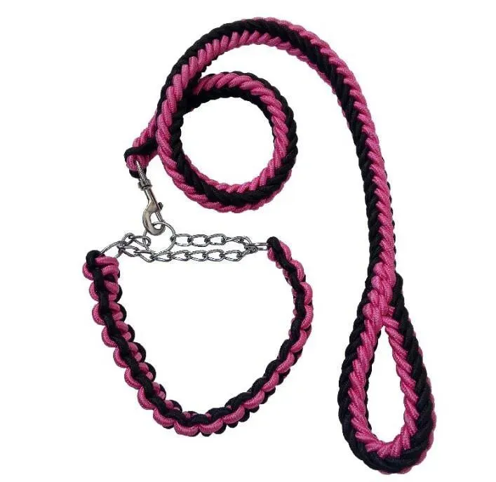 Double Strand Rope Dog Leash with Metal P Chain Buckle