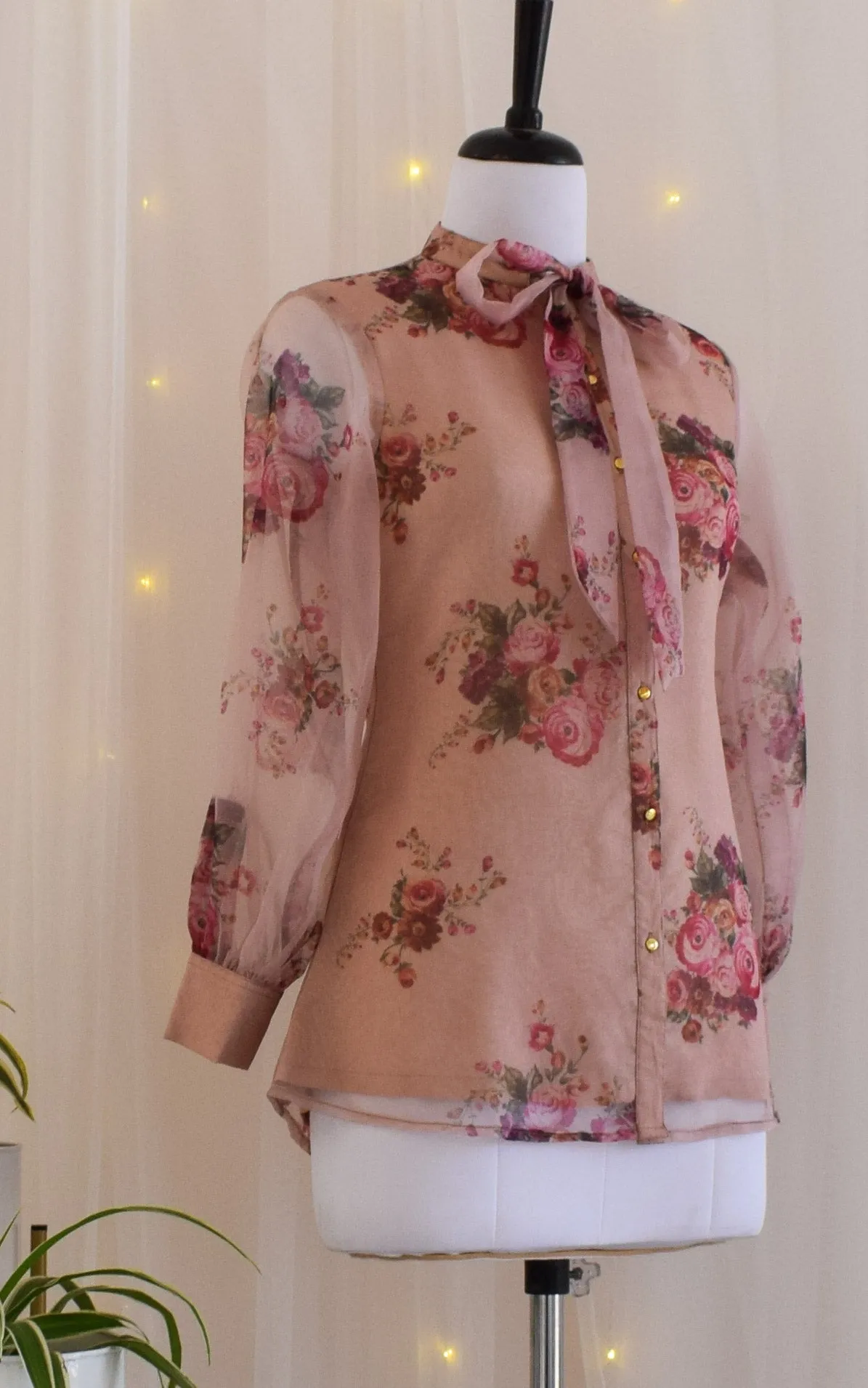 Dusty Pink Tie-Up Organza Shirt