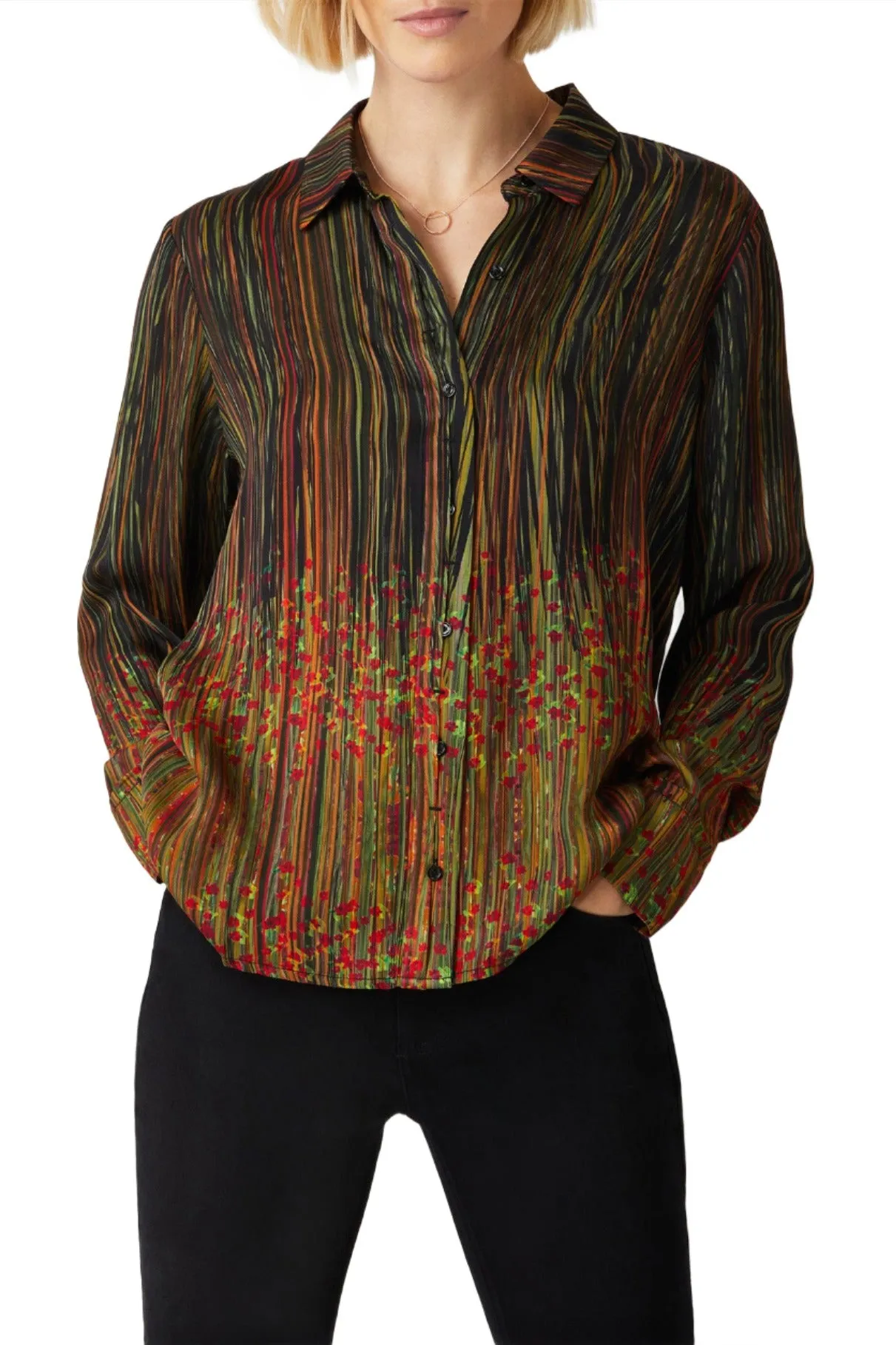 Ecru Designs Collared V-Neck Long Sleeve Multi Print Viscose Shirt