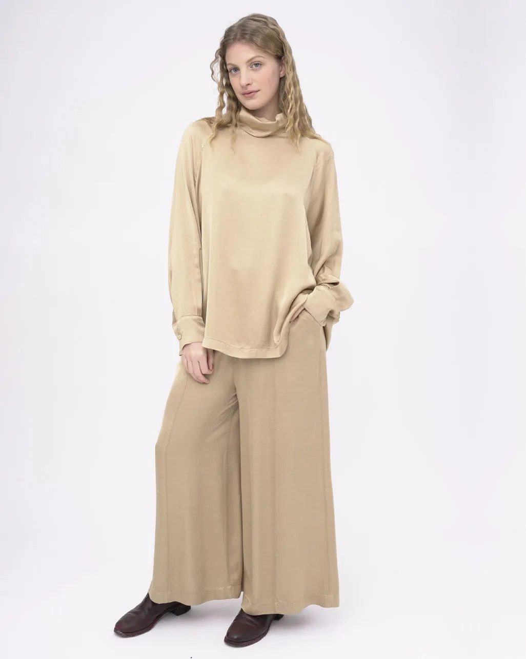 Elastic Waist Silk Palazzo Pants