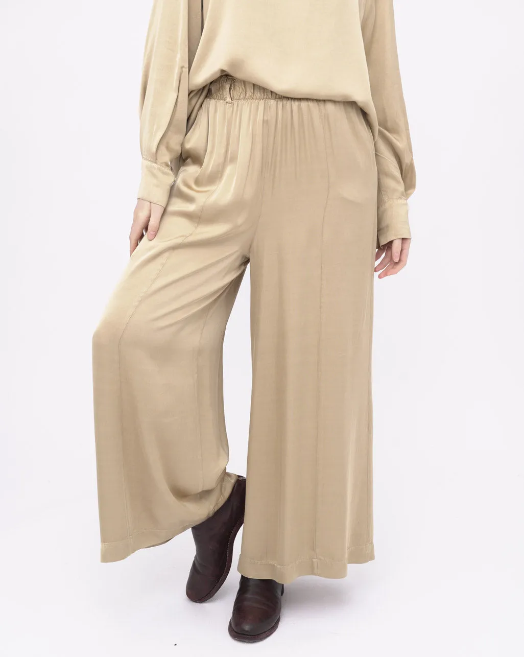 Elastic Waist Silk Palazzo Pants