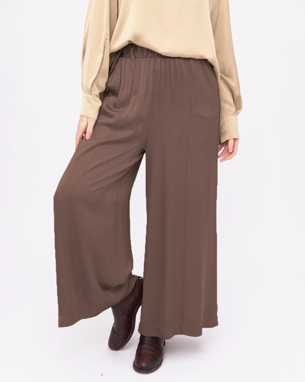 Elastic Waist Silk Palazzo Pants