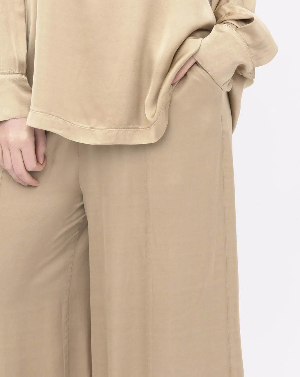 Elastic Waist Silk Palazzo Pants