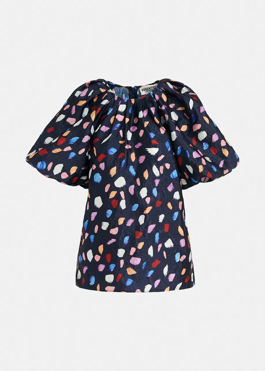 Esfooi Navy Dot Puff Sleeve Top