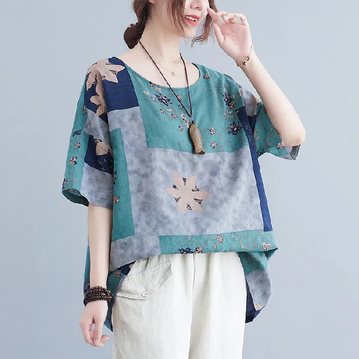 Ethnic Style Loose Round Neck Print Short Sleeve T-shirt