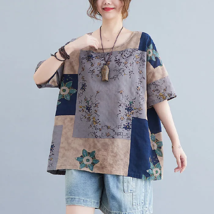 Ethnic Style Loose Round Neck Print Short Sleeve T-shirt