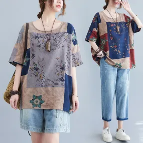 Ethnic Style Loose Round Neck Print Short Sleeve T-shirt