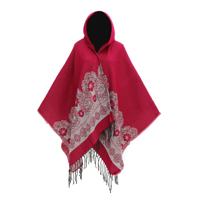 European And American Flower Woven Split Shawl Acrylic Fiber Hat Cloak