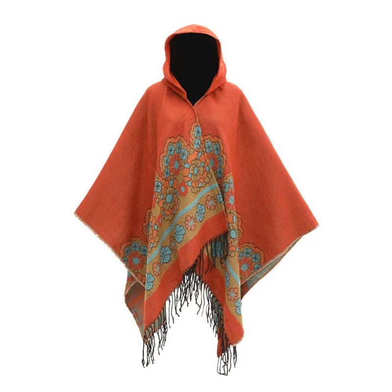 European And American Flower Woven Split Shawl Acrylic Fiber Hat Cloak