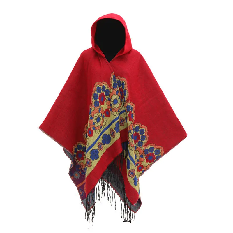 European And American Flower Woven Split Shawl Acrylic Fiber Hat Cloak