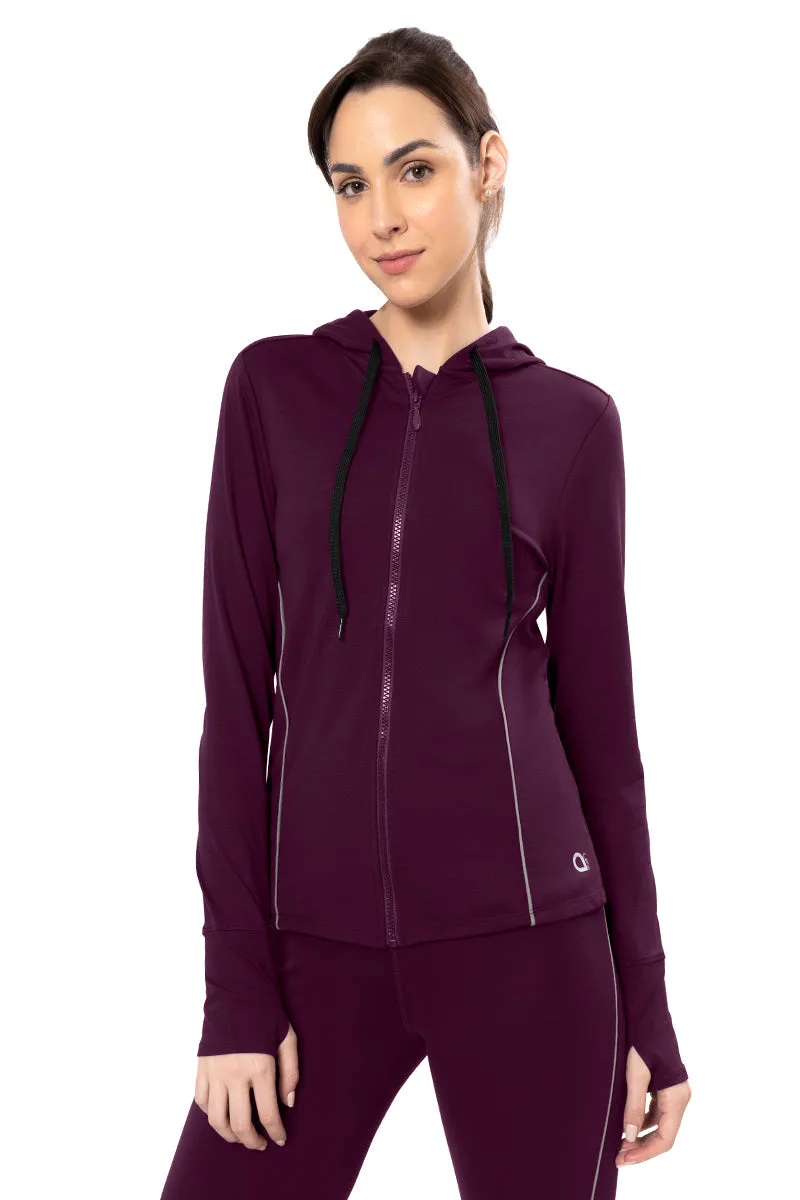 Flaunt Hoodie Full Sleeve Active Jacket - Blackberry Wine