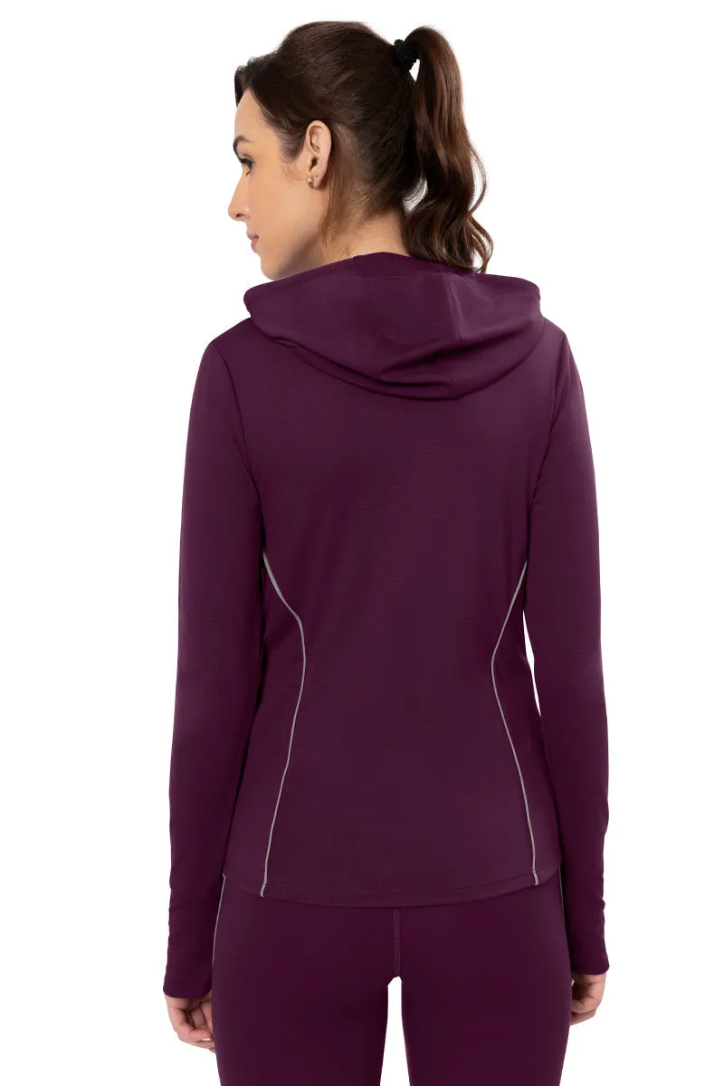 Flaunt Hoodie Full Sleeve Active Jacket - Blackberry Wine