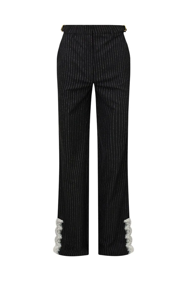 Garelle Pinstriped Lace-Detailed Pants