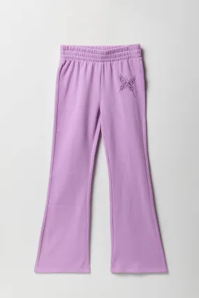 Girls Embroidered Fleece Flare Sweatpant