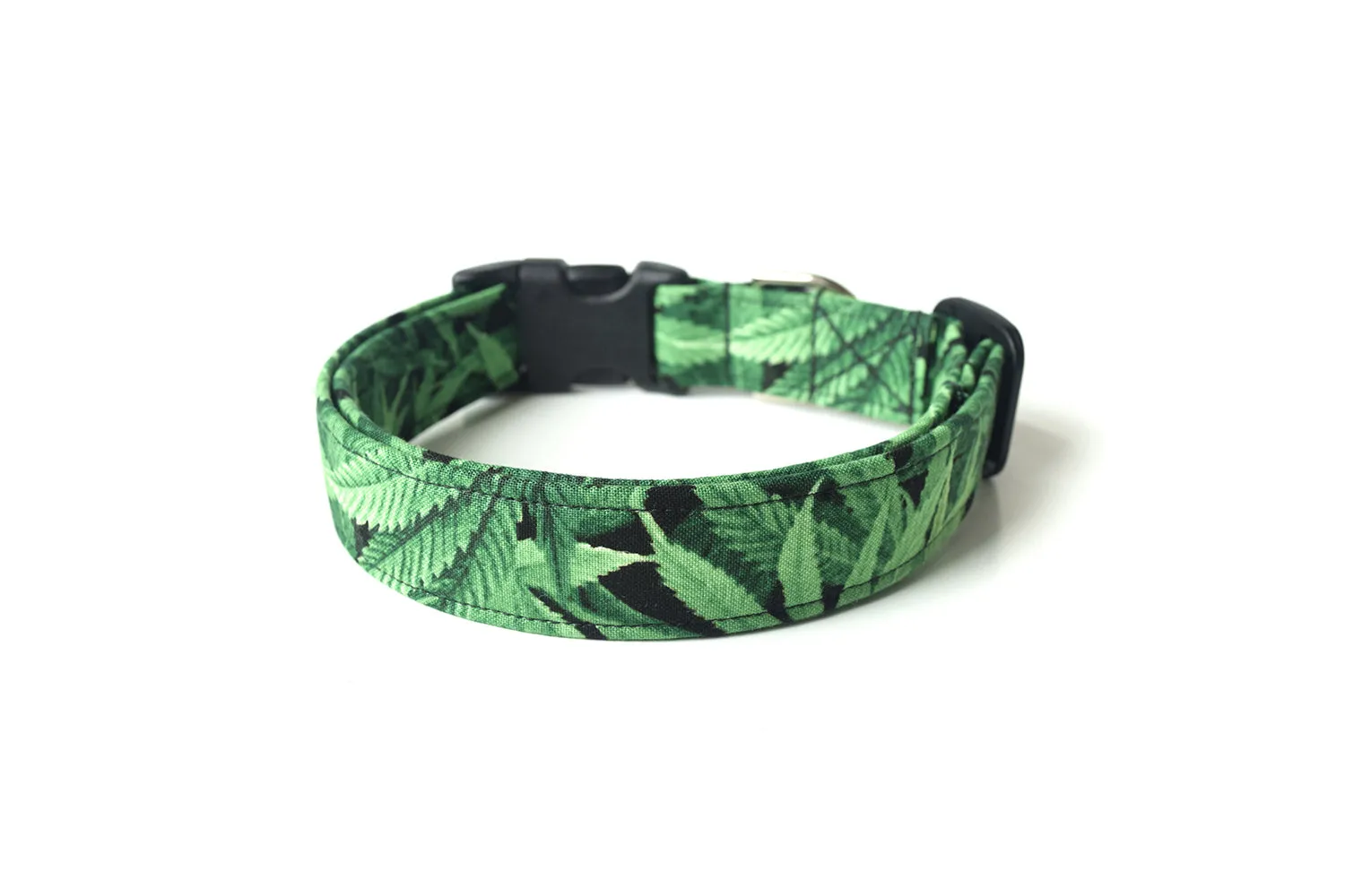 Green Cannabis Leaves Dog Collar