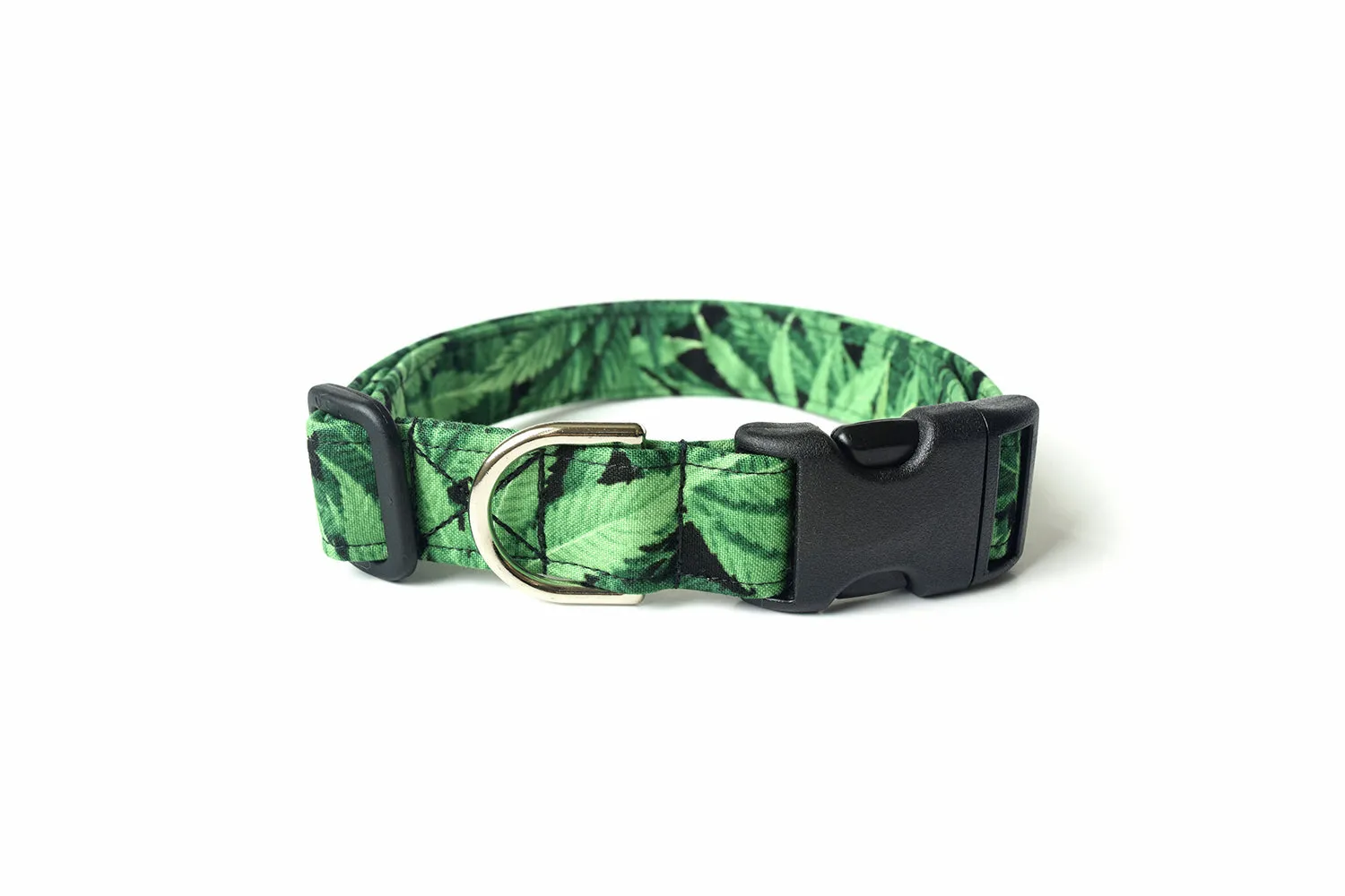 Green Cannabis Leaves Dog Collar